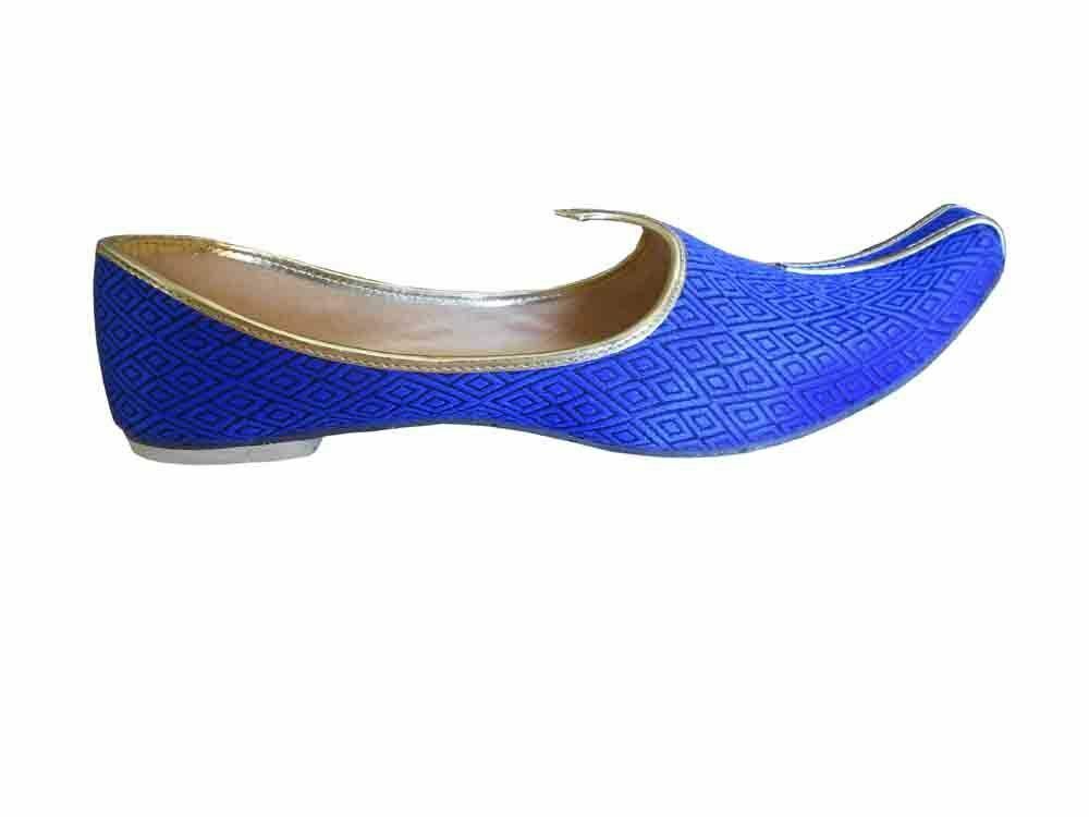 By Kalra Creations Men Shoes Indian Sherwani Leather Mojaries Groom Blue Jutties Punjabi Flip-Flops Flat US 14-15