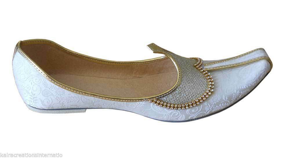 By Kalra Creations Men Shoes Indian Mojaries Wedding Jutties White Groom Khussa Loafers & Slip Ons Flip-Flops Flat US 7/8