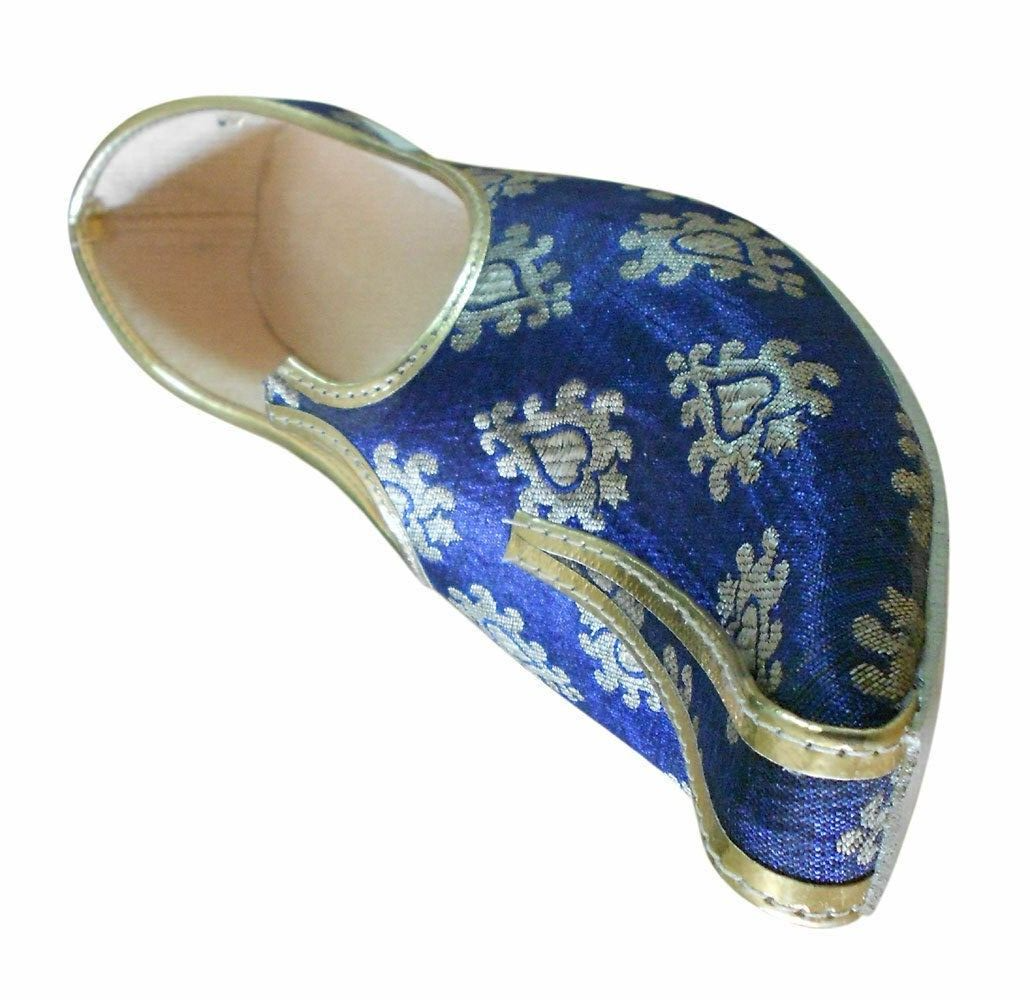 By Kalra Creations Men Shoes Indian Handmade Jutties Sherwani Blue Mojaries Loafers Slip On Flip Flops US 7