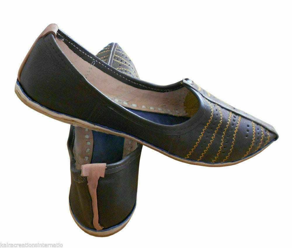By Kalra Creations Men Shoes Traditional Indian Brown Mojaries Leather Jutties Flip-Flops Flat US 8