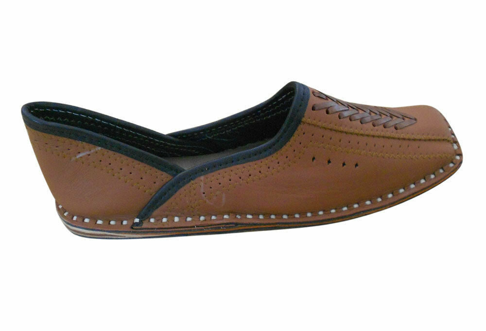 By Kalra Creations Men Shoes Indian Handmade Leather Mojaries Brown Loafers Brown Jutties Flip-Flops FlatUS 9