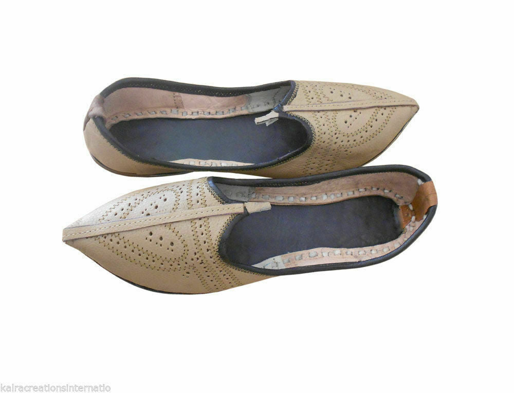 By Kalra Creations Men Shoes Casual Leather Jutties Handmade Indian Camel Punjabi Mojaries Flip-Flops Flat US 7