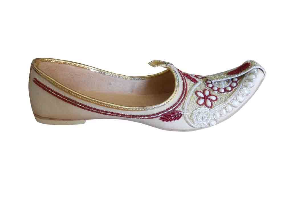 By Kalra Creations Men Shoes Traditional Sherwani Cream Multi-Color Jutties Handmade Cream Khussa Flip-Flops US 6-12