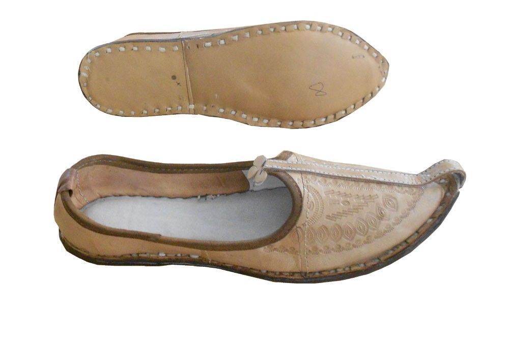 By Kalra Creations Men Shoes Handmade Indian Espadrilles Leather Jutties Cream Mojaries Flip-Flops Flat US 7