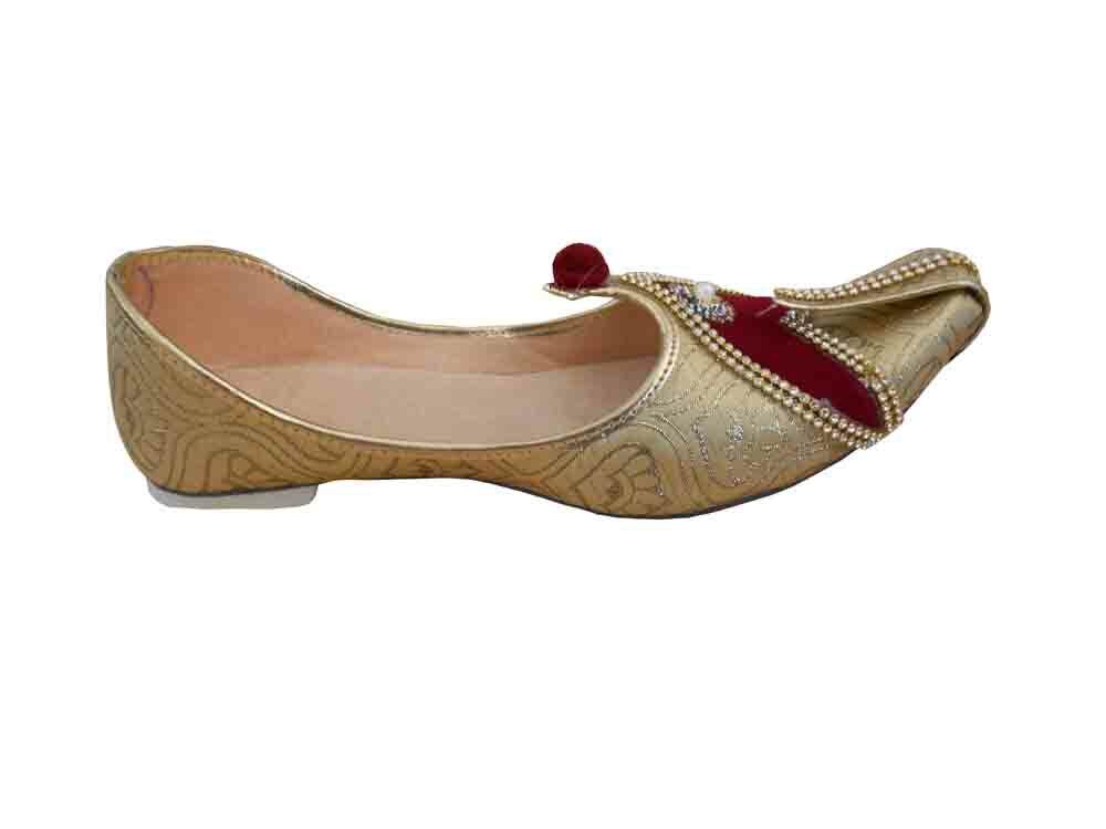 By Kalra Creations Men Shoes Indian Sherwani Handmade Punjabi Mojaries Khussa Golden Flip-Flops Flat US 6-7