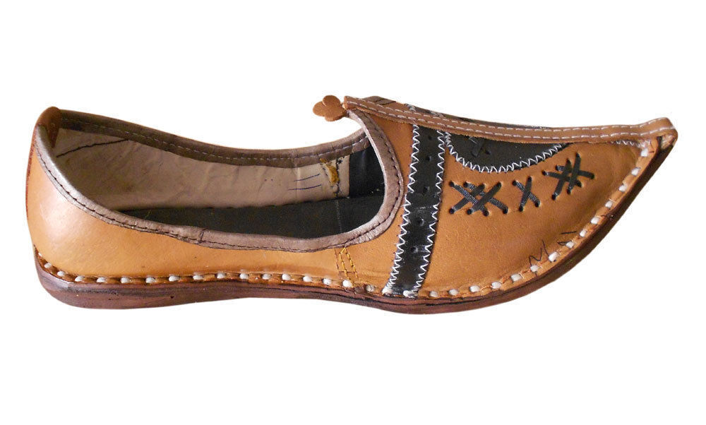 By Kalra Creations Men Shoes Leather Jutties Indian Brown Handmade Espadrilles Mojaries Flip-Flops Flat US 8