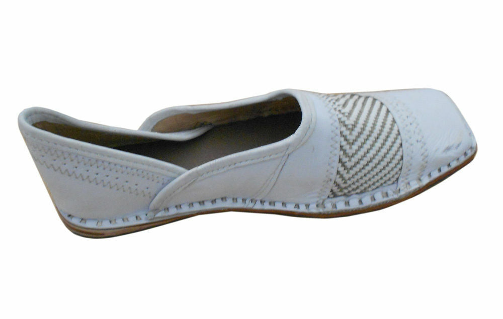 By Kalra Creations Men Shoes Indian Leather White Mojaries Handmade Brown Loafers Punjabi Jutties Flip-Flops Flat US 8