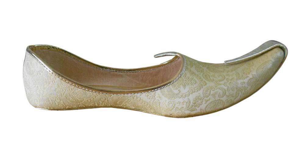 By Kalra Creations Men Shoes Wedding Mojaries Handmade Loafers Sherwani Cream & Golden Jutties Flip-Flops Flat US 6-10