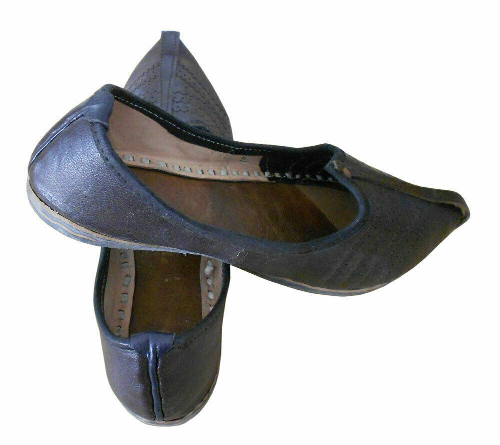 By Kalra Creations Men Shoes Handmade Leather Mojaries Indian Black Jutties Casual Loafers Flip-Flops Flat US 9