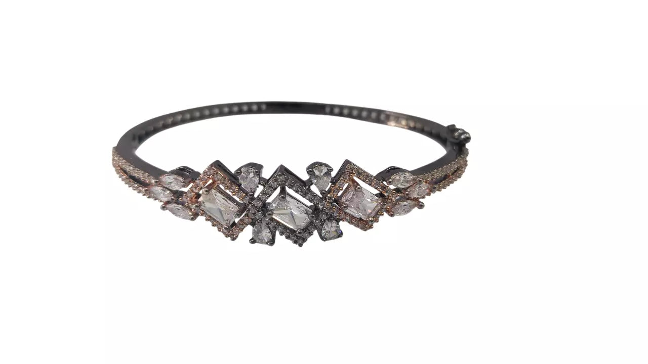 Women Bracelet Silver Oxidise Indian Jewelery Kada Bracelet AD By Kalra Creations