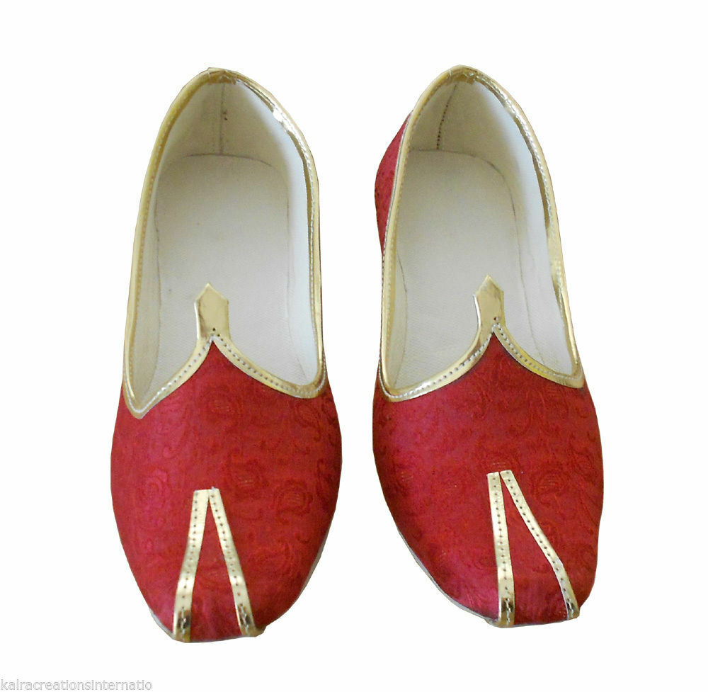 By Kalra Creations Men Shoes Traditional Jutties Wedding Khussa Red Loafers & Slip Ons Mojaries Flip-Flops Flat US 7