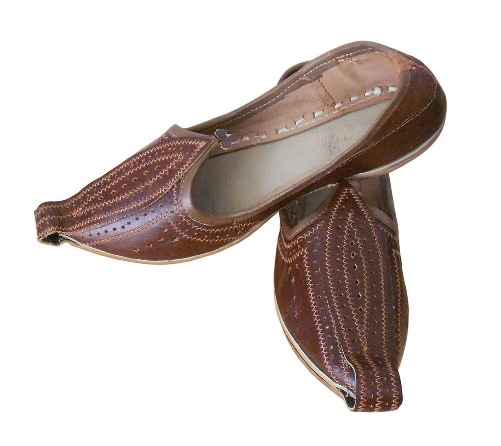 By Kalra Creations Men Shoes Mojaries Indian Khussa Jutties Handmade Brown Leather Espadrilles Flip-Flops Flat US 7