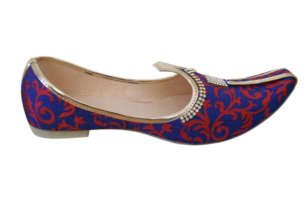 By Kalra Creations Men Shoes Indian Wedding Mojaries Groom Punjabi Blue Khussa Jutties Flip-Flops Flat US 8-12