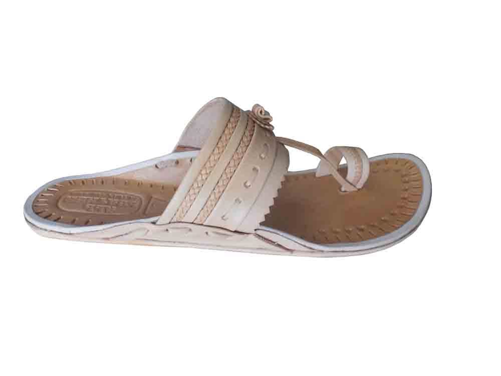 By Kalra Creations Men Slippers Traditional Handmade Jutties Leather Cream Slipper Flip-Flops Flat US 7-9