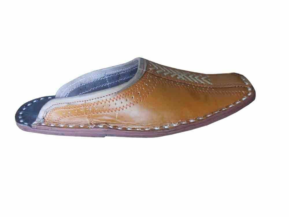 By Kalra Creations Men Slippers Indian Traditional Handmade Brown Clogs Leather Mojaries Flip-Flops Flat US 8