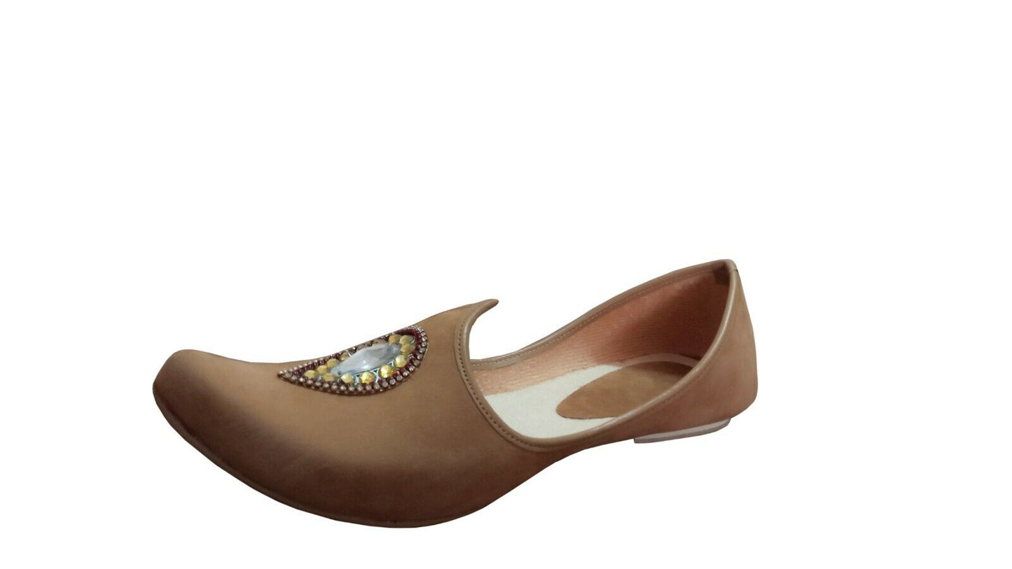 By Kalra Creations Men Shoes Indian Jutties Sherwani Mojaries Handmade Brown Khussa Flip-Flops Flat US 6