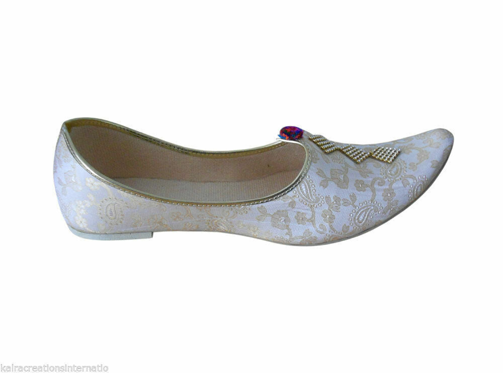 By Kalra Creations Men Shoes Handmade Jutties Punjabi Khussa Cream Mojaries Loafers & Slip On Flip-Flops Flat US 6/7