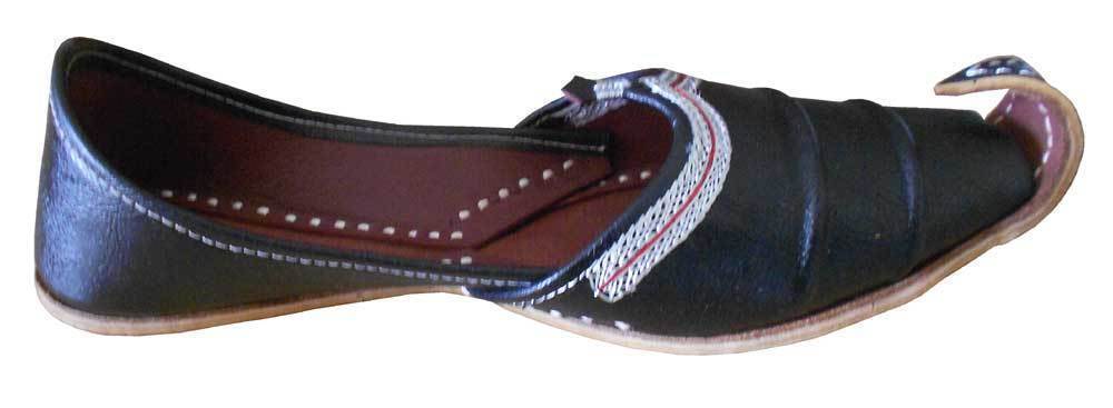By Kalra Creations Men Shoes Indian Jutties Khussa Leather Loafer Black Mojaries Loafers & Slip Ons Flip-Flops Flat US 8.5-9.5