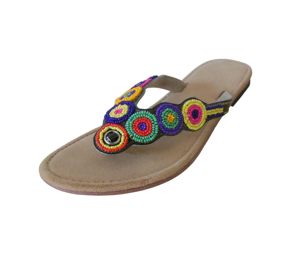 By Kalra Creations Women Slippers Indian Khussa Handmade Leather Mojaries Beaded Slip Ons Flip-Flops Flat US 6-10
