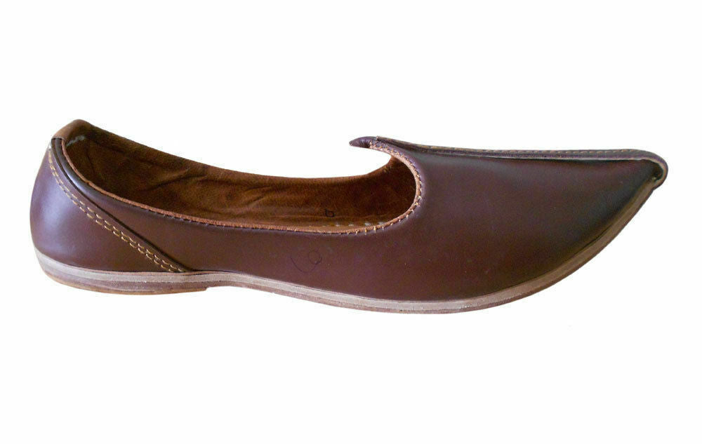 By Kalra Creations Men Shoes Indian Handmade Espadrilles Jutties Brown Leather Mojaries Flip-Flops Flat US 8