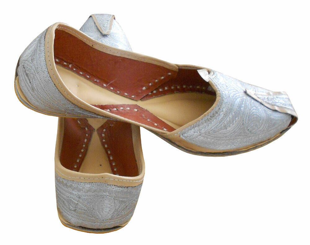 By Kalra Creations Men Shoes Indian Mojaries Leather Cream Wedding Khussa Loafers & Slip Ons Jutties Flip-Flops Flat US 7
