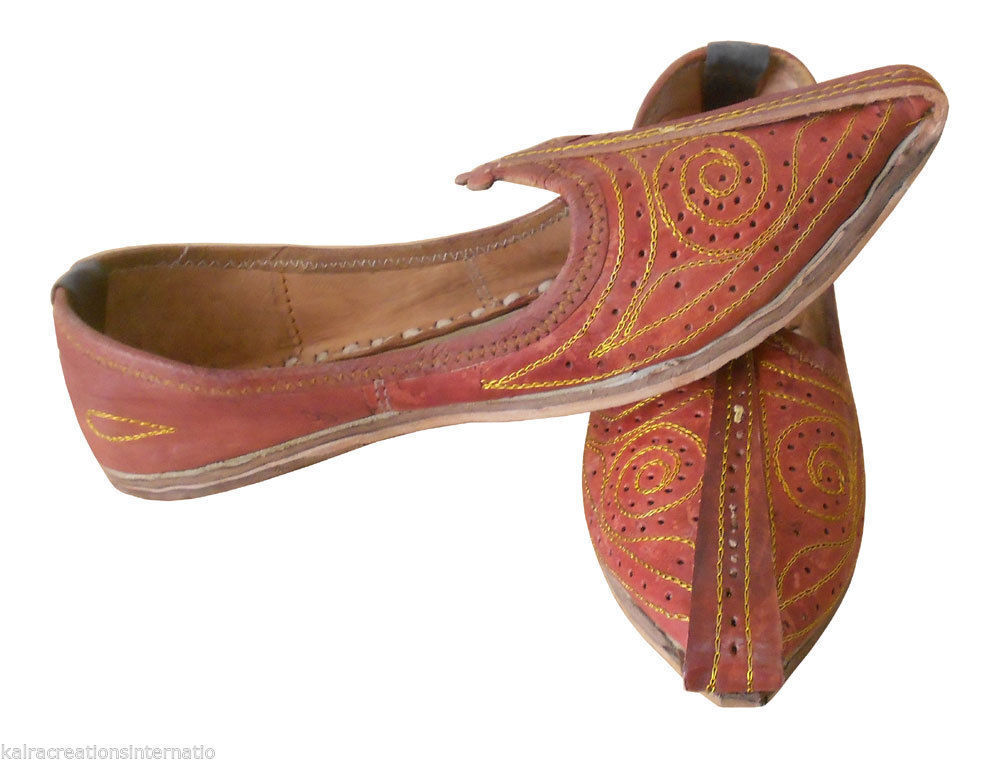 By Kalra Creations Men Shoes Indian Jutties Handmade Brown Mojaries Leather Loafers Khussa Flip-Flops Flat US 7