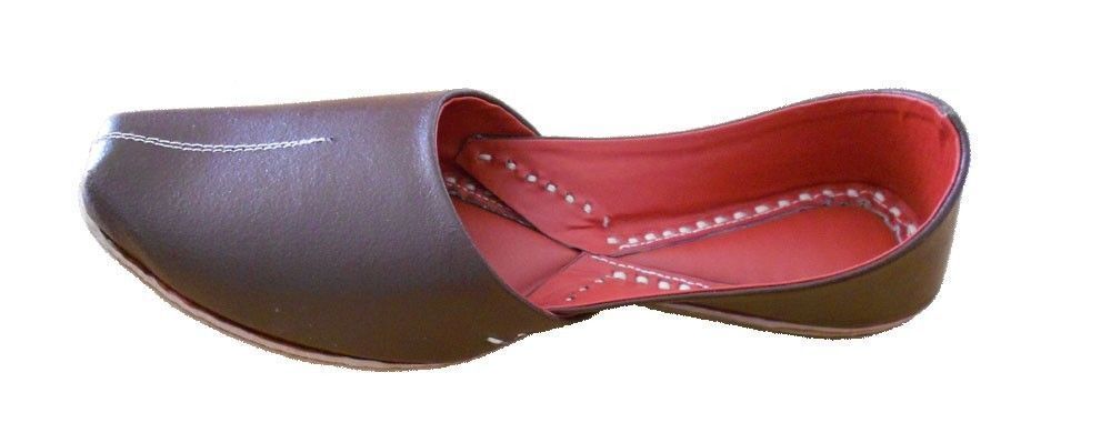 By Kalra Creations Men Shoes Indian Wedding Handmade Brown Leather Mojaries Punjabi Jutties Khussa Flip-Flops Flat US 9