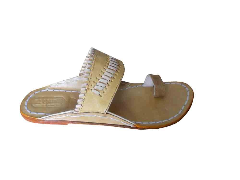 By Kalra Creations Men Slippers Indian Jutties Handmade Cream Leather Mojaries Ethnic Flip-Flops Flat US 6-9