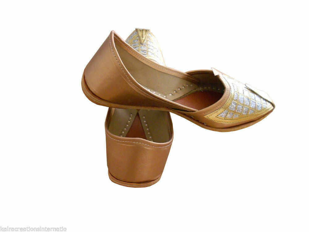 By Kalra Creations Men Shoes Handmade Mojaries Leather Brown Indian Khussa Indian Jutties Flip-Flops US 6/7
