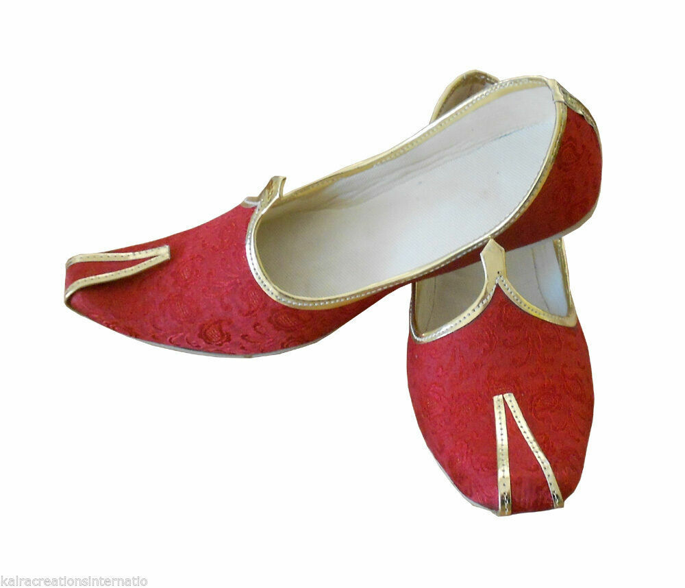 By Kalra Creations Men Shoes Traditional Jutties Wedding Khussa Red Loafers & Slip Ons Mojaries Flip-Flops Flat US 7