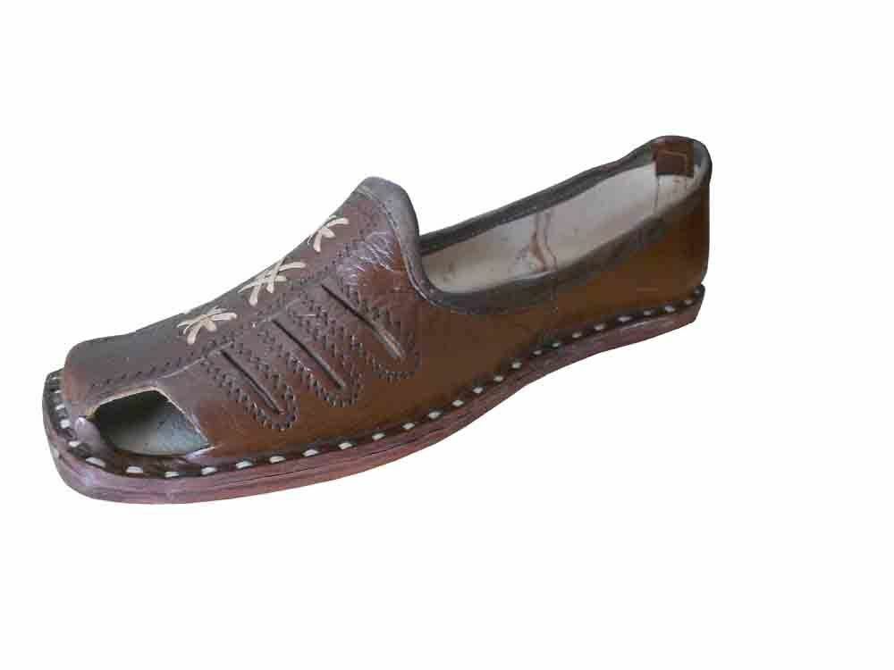 By Kalra Creations Men Shoes Indian Leather Mojaries Handmade Brown Casual Jutties Flip-Flops Flat US 11