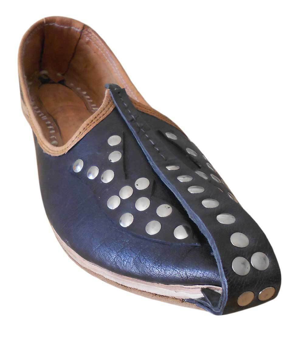 By Kalra Creations Men Shoes Traditional Leather Mojaries Black Jutties Handmade Khussa Flip-Flops Flat US 8/9