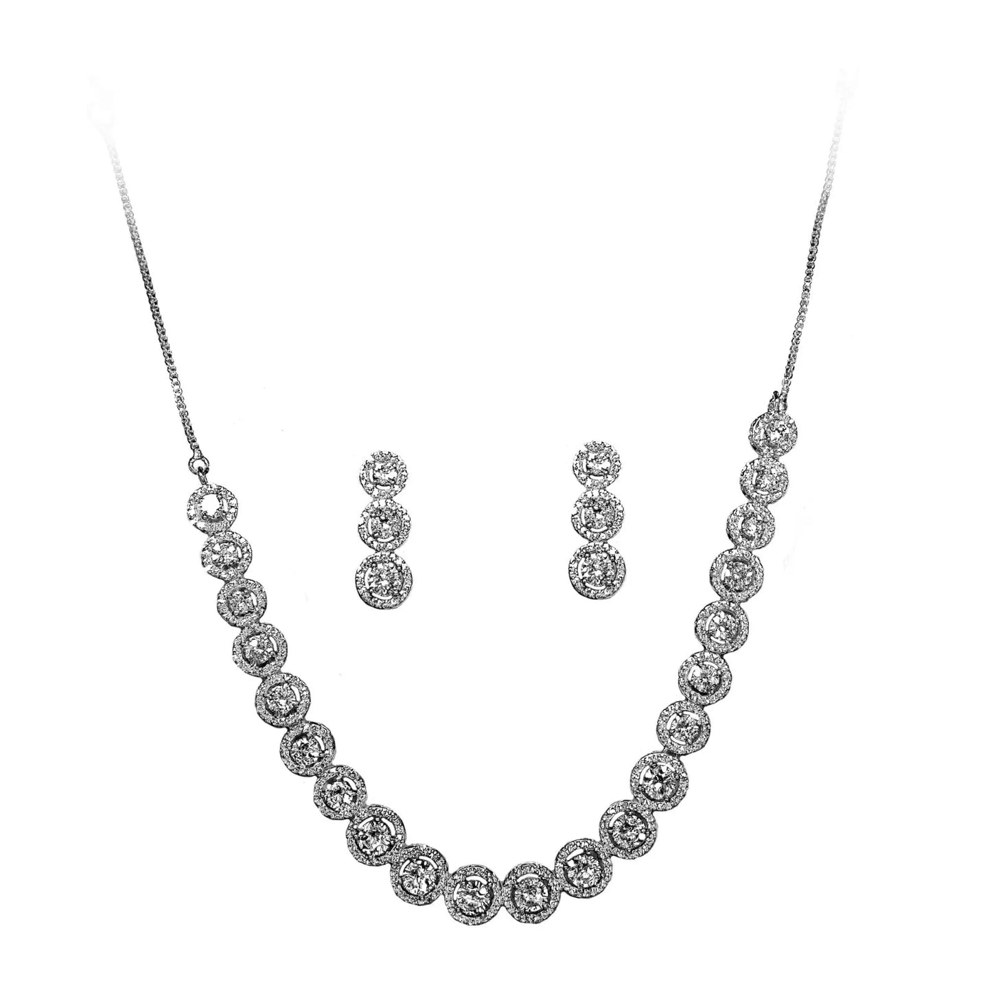 Women AD Necklace Set Indian Bollywood Bridal Set Silver Plated Jewelry Earrings By Kalra Creations