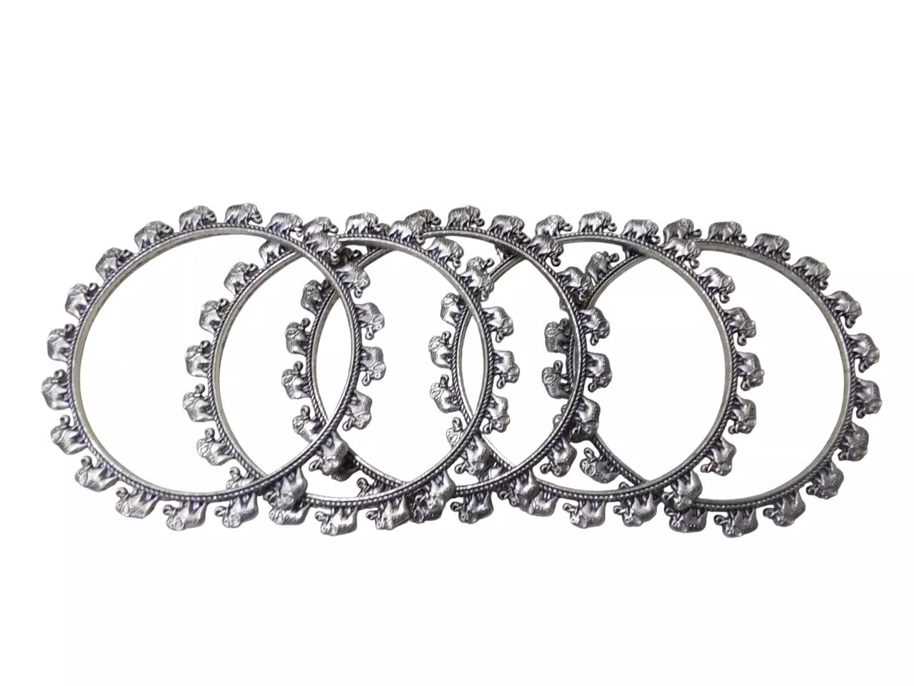 Women Brass Bangles Brass Rajasthani Indian Silver Oxidised Bracelet 5 Pcs Size 2.6 By Kalra Creations