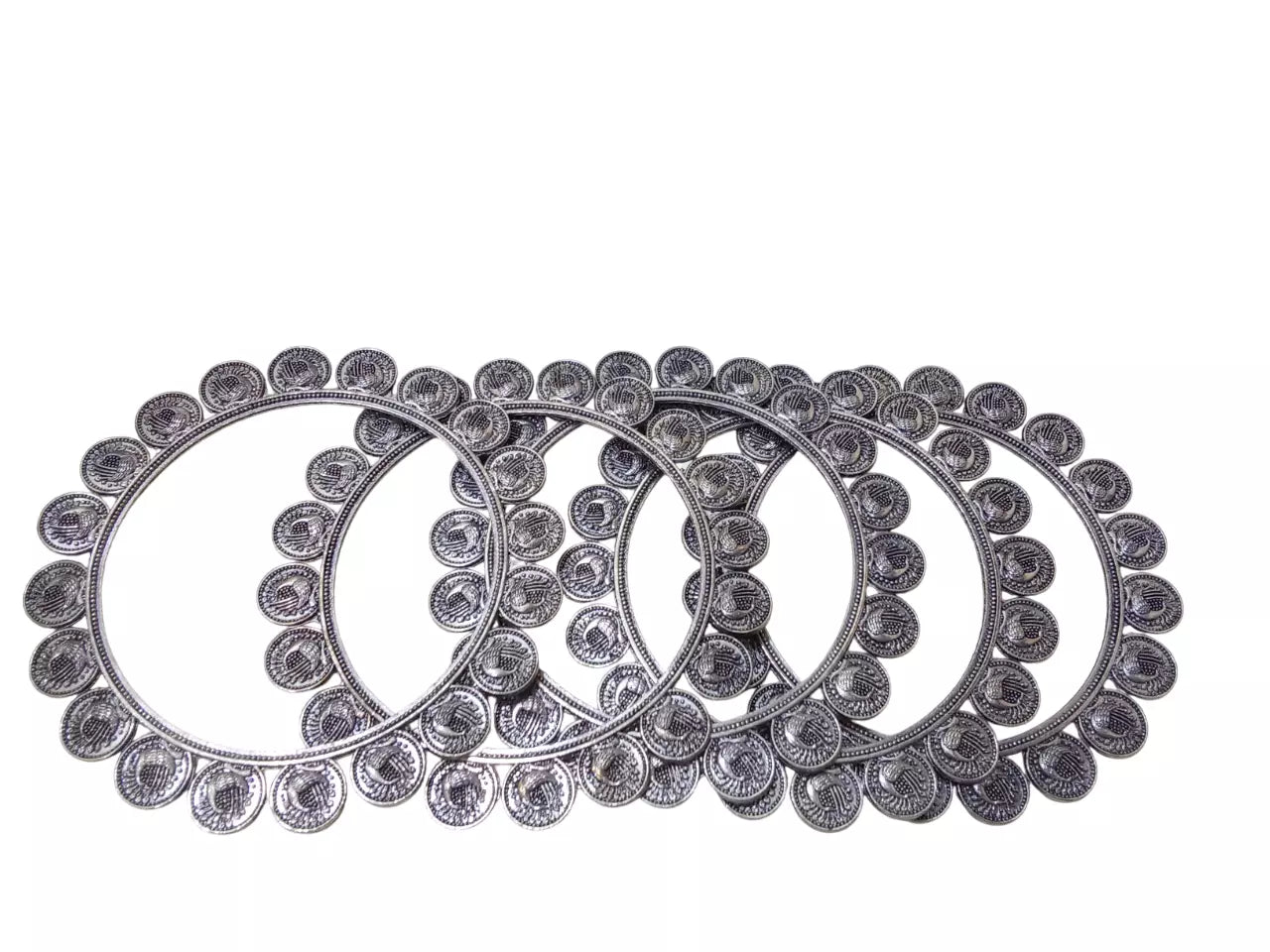 Women Indian Rajasthani Brass Silver Oxidised Bracelet Brass Bangles 5 Pcs Size 2.6 By Kalra Creations