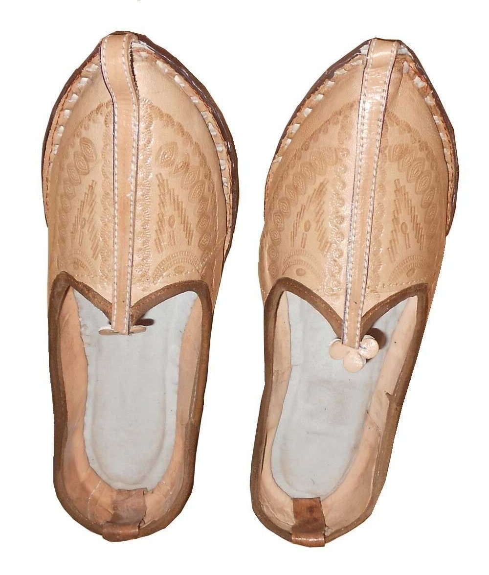 By Kalra Creations Men Shoes Handmade Indian Espadrilles Leather Jutties Cream Mojaries Flip-Flops Flat US 7