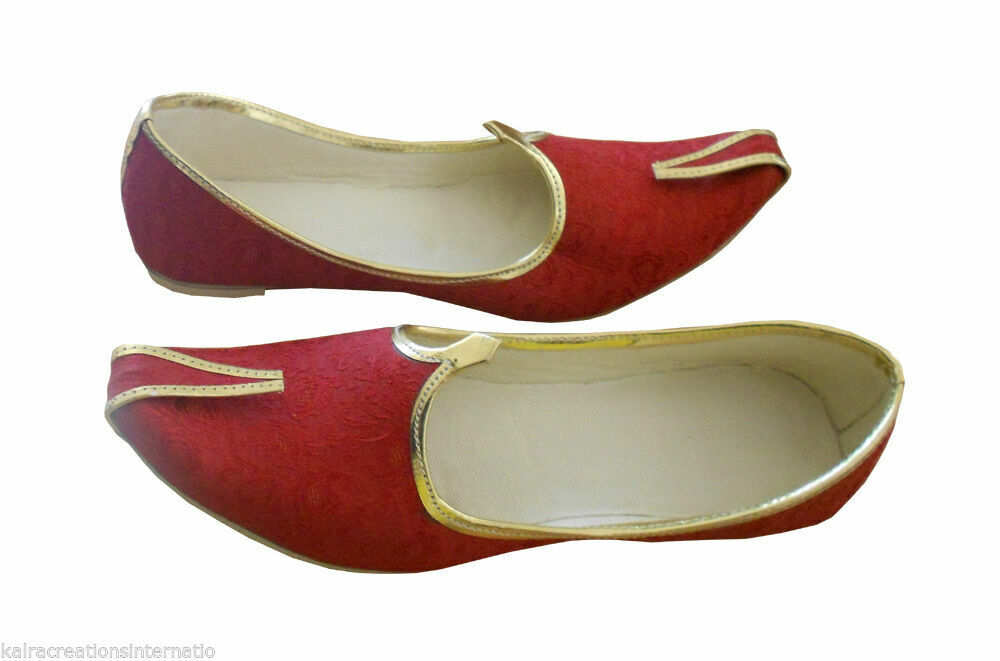 By Kalra Creations Men Shoes Traditional Jutties Wedding Khussa Red Loafers & Slip Ons Mojaries Flip-Flops Flat US 7