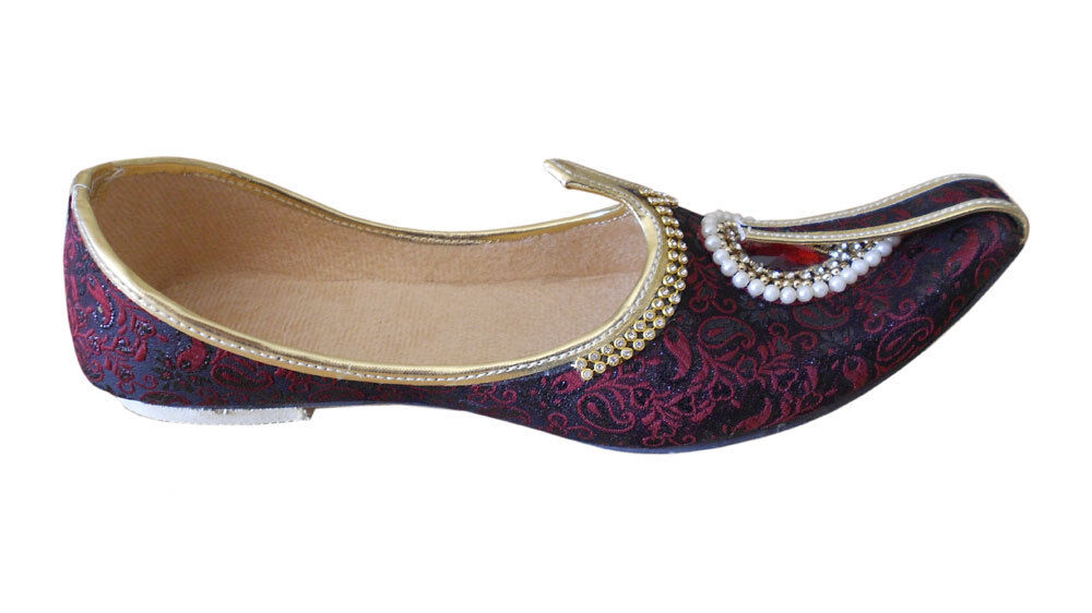 By Kalra Creations Men Shoes Indian Wedding Jutties Handmade Punjabi Maroon & Black Mojaries Groom Flip-Flops Flat US 6-11