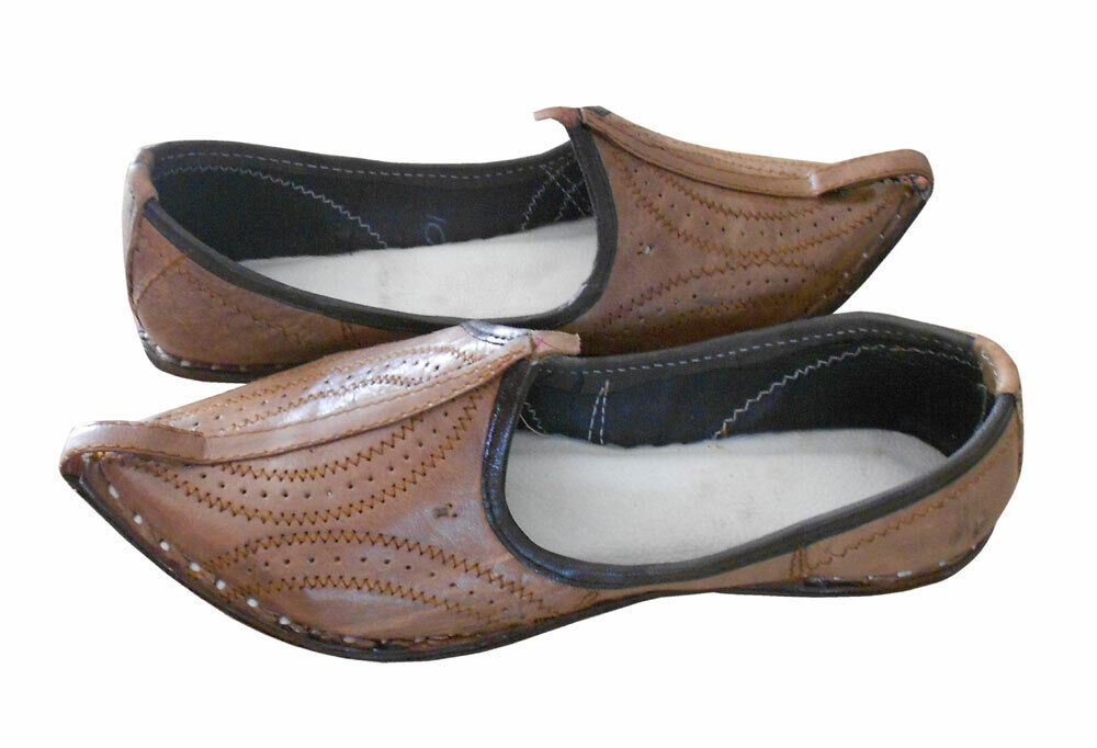 By Kalra Creations Men Shoes Espadrilles Indian Leather Jutties Traditional Camel Mojaries Flip-Flops Flat US 7