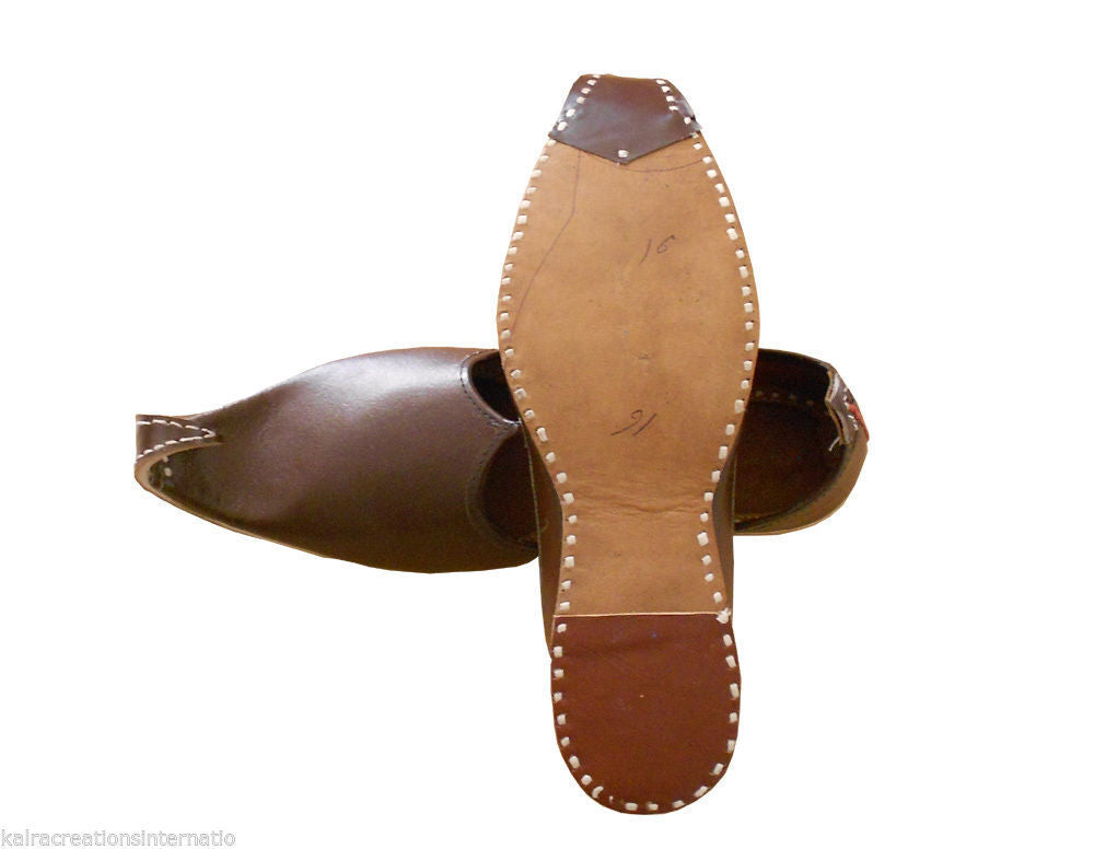 By Kalra Creations Men Shoes Indian Jutties Handmade Leather Wedding Khussa Brown Mojaries Flip-Flops Flat US 8.5-13