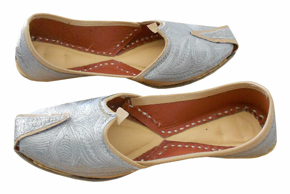 By Kalra Creations Men Shoes Indian Mojaries Leather Cream Wedding Khussa Loafers & Slip Ons Jutties Flip-Flops Flat US 7