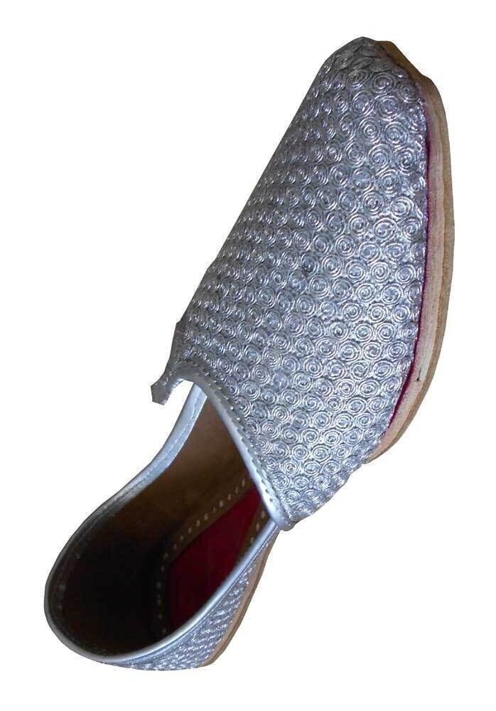 By Kalra Creations Men Shoes Traditional Leather Silver Khussa Handmade Mojaries Loafers Flip-Flops Slip Ons US 8.5-11