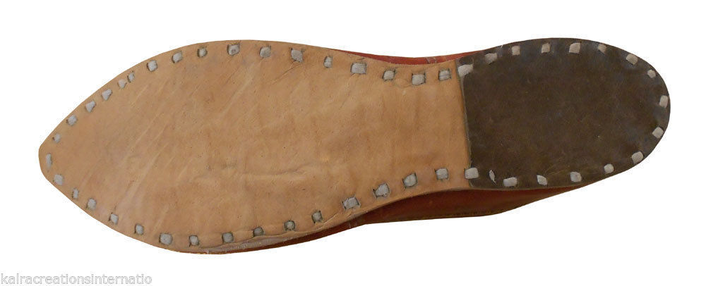 By Kalra Creations Men Shoes Indian Jutties Handmade Brown Mojaries Leather Loafers Khussa Flip-Flops Flat US 7