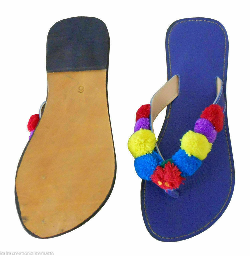 Women Slippers Traditional Jutties Indian Leather Mojaries Ethnic Slip-Ons Flip-Flops US 5-8.5