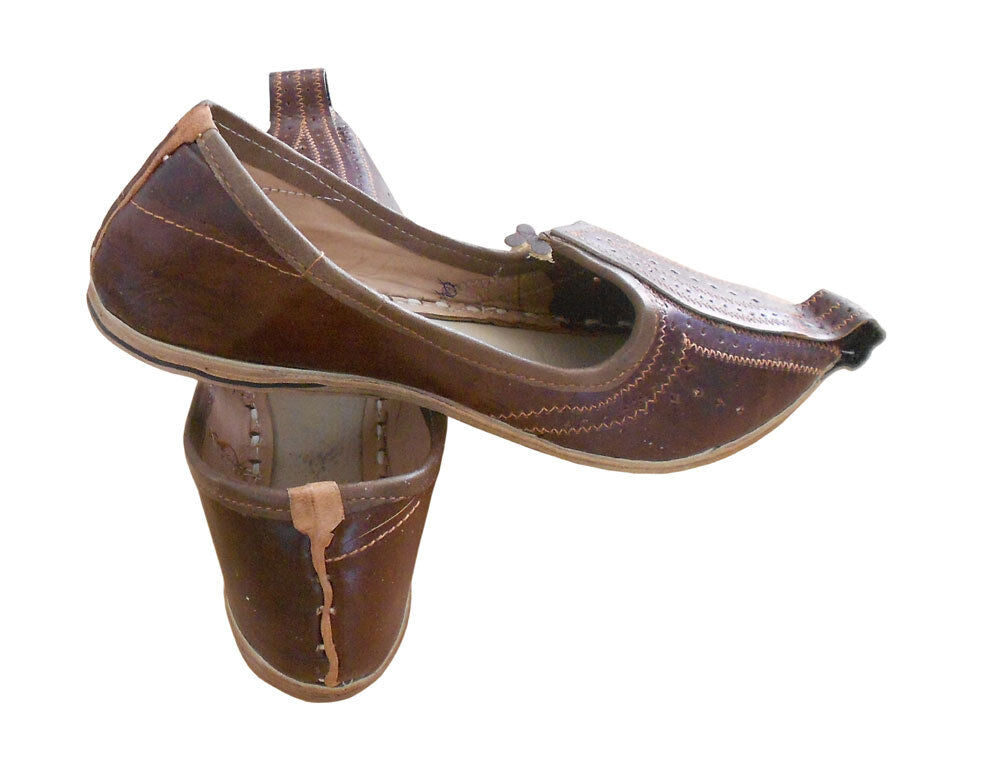 By Kalra Creations Men Shoes Mojaries Indian Khussa Jutties Handmade Brown Leather Espadrilles Flip-Flops Flat US 7