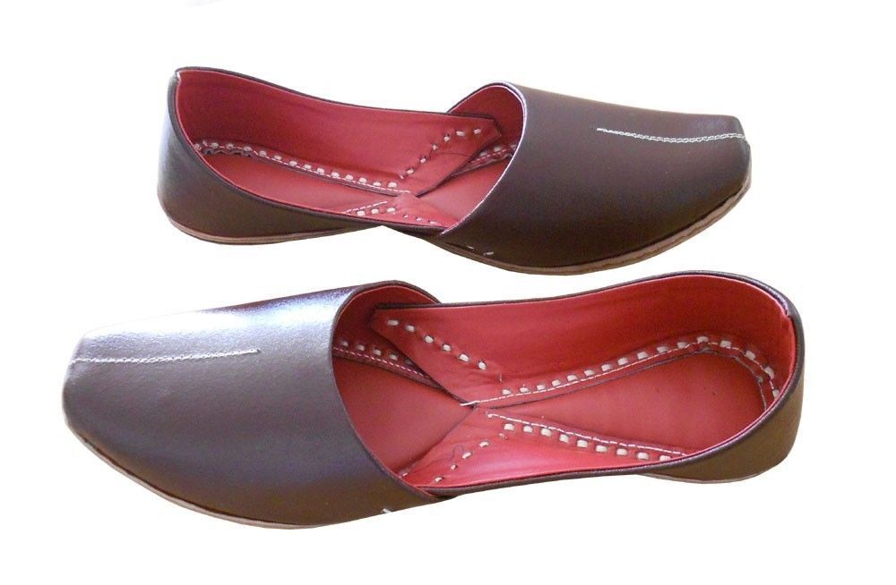 By Kalra Creations Men Shoes Indian Wedding Handmade Brown Leather Mojaries Punjabi Jutties Khussa Flip-Flops Flat US 9
