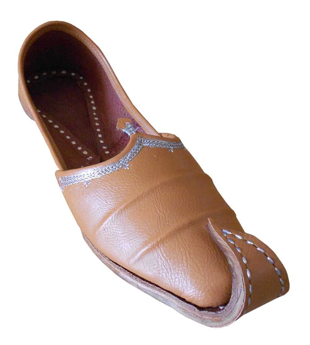 By Kalra Creations Men Shoes Punjabi Brown Indian Jutties Leather Mojaries Loafers Slip On Khussa Flip-Flops US 8.5-11.5