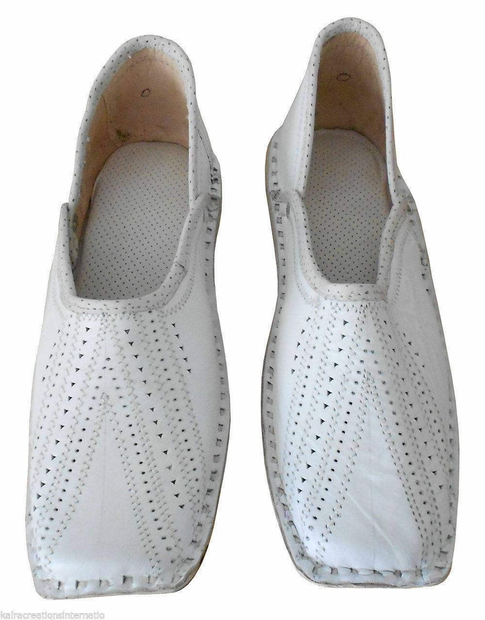 By Kalra Creations Men Shoes Traditional White Leather Mojaries Indian Handmade White Jutties Flip-Flops Flat US 9
