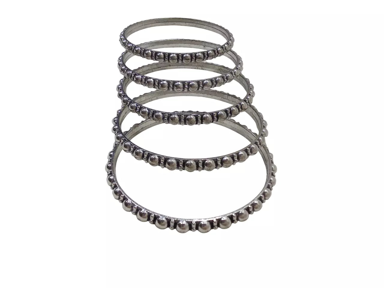 Women Brass Silver Oxidised Bracelet Bangles Brass Rajasthani 5 Piecs Size 2.6 By Kalra Creations