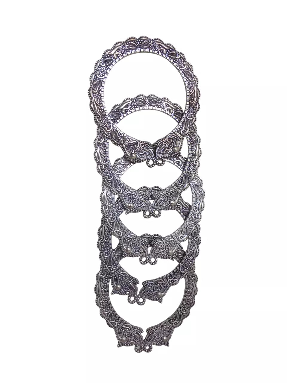 Women Brass Silver Oxidised Bracelet Bangles Brass Rajasthani 5 Pcs Size 2.6 By Kalra Creations